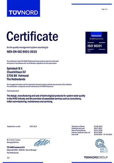 Spirotech ISO 9001 TUV Certificat